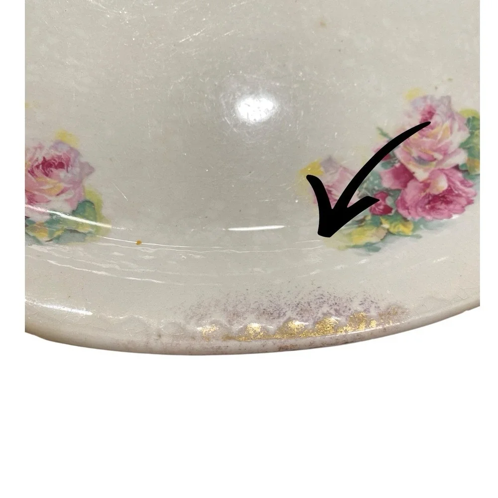 VTG Floral Porcelain Serving Platter‎ Tray Plate Naomi Roses Gold Trim 1910-1930